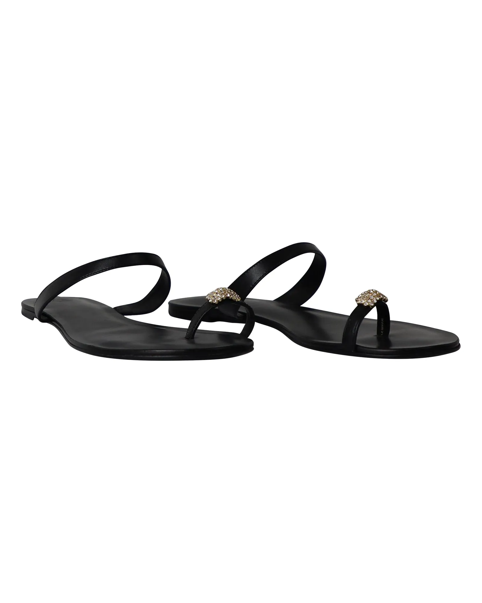Porte & Paire Crystal-Embellished Sandals in Black Leather