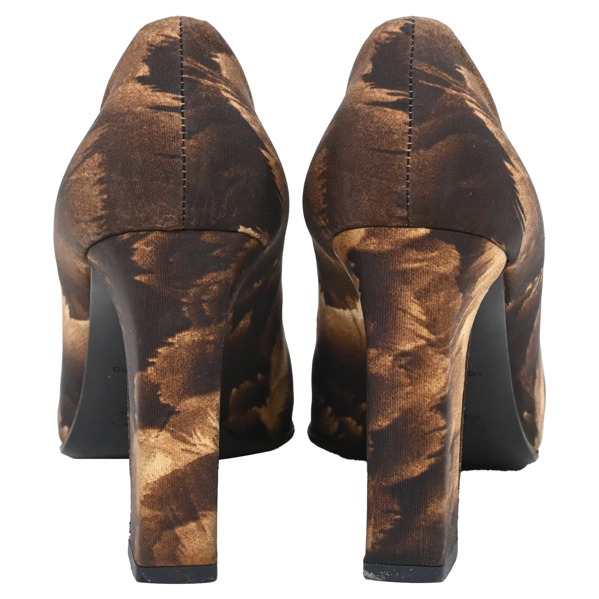 Prada Printed Block-Heel Pumps in Brown Satin