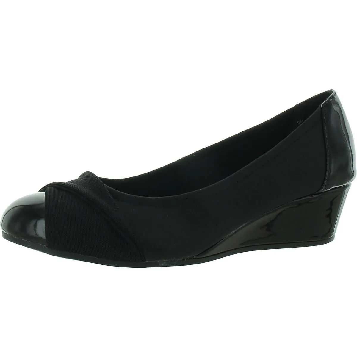 Preslee Womens Patent Trim Slip-On Wedge Heels