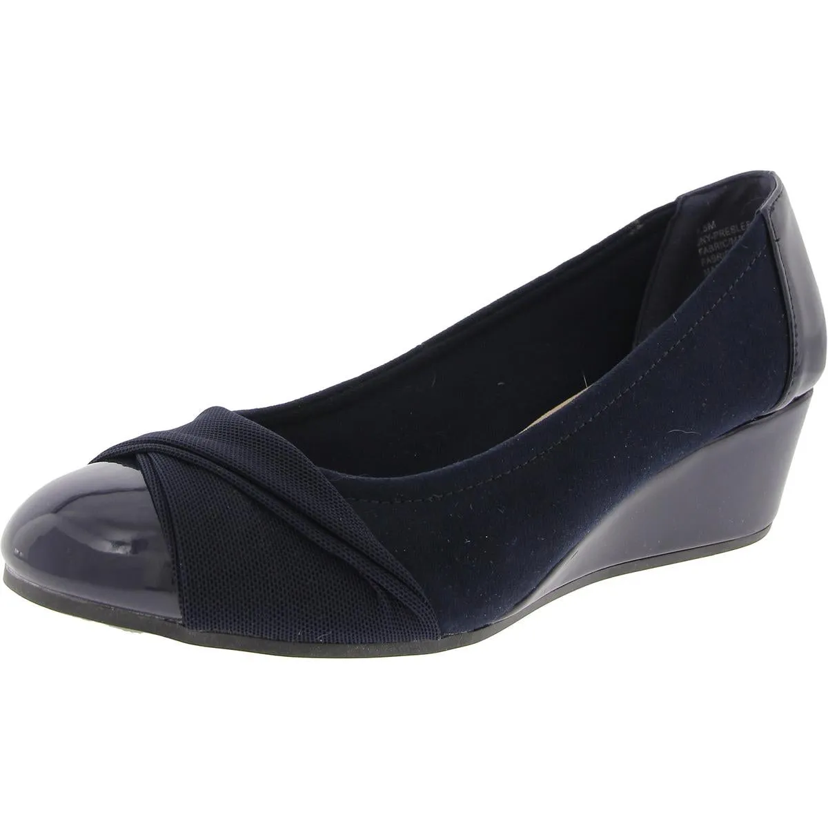 Preslee Womens Patent Trim Slip-On Wedge Heels