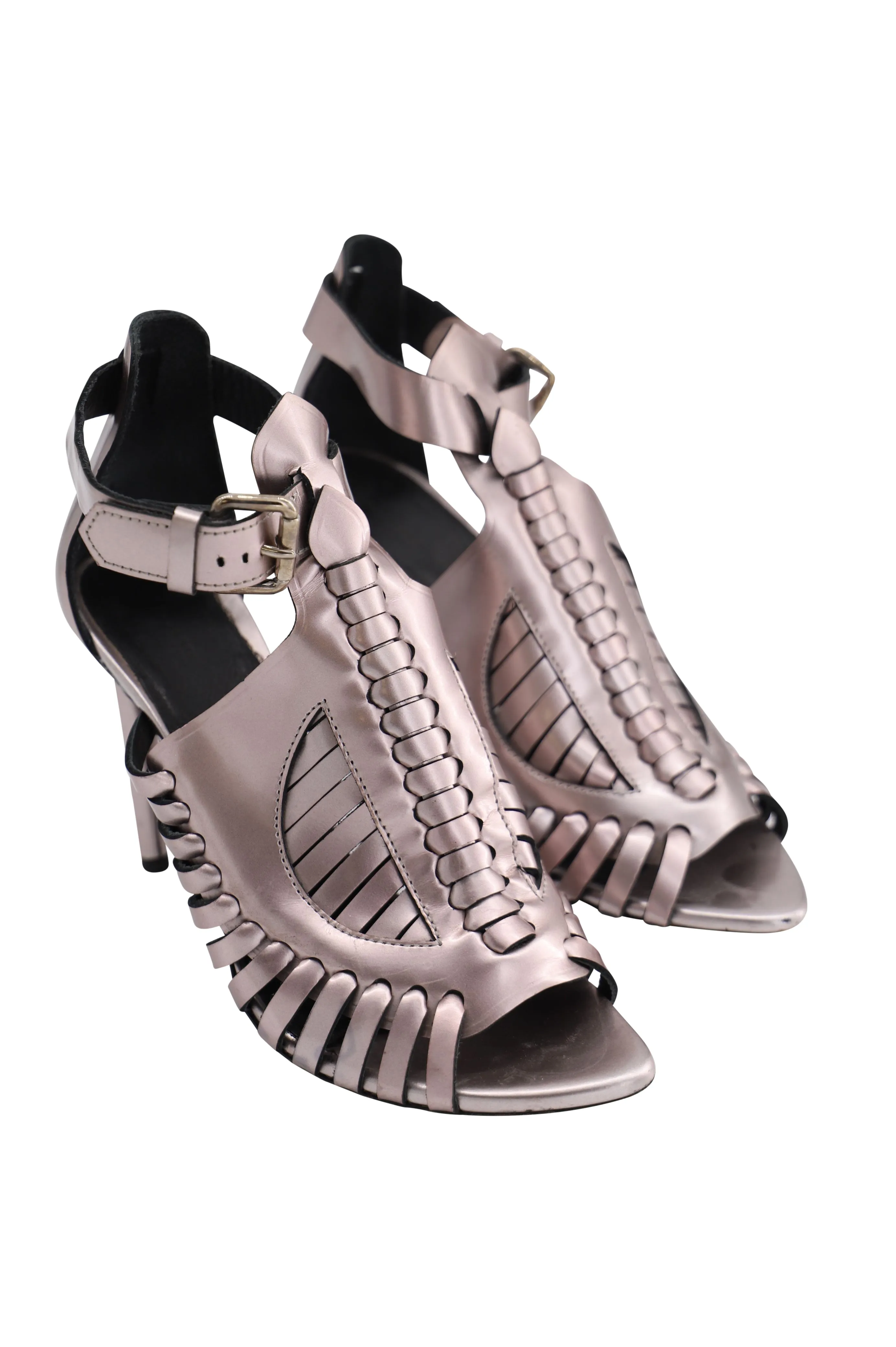 Proenza Schouler Cage Heels in Silver Patent Leather