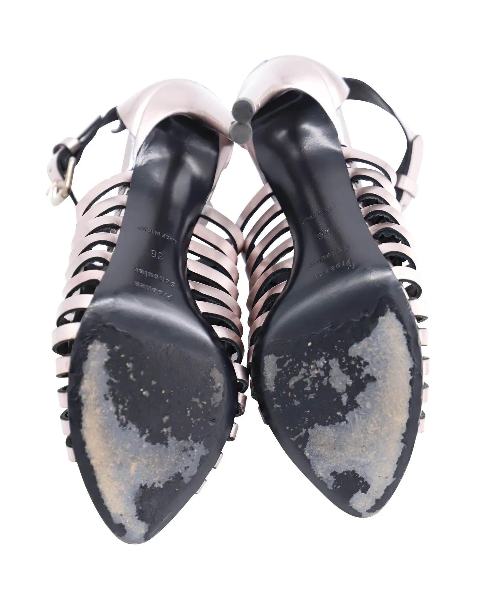 Proenza Schouler Cage Heels in Silver Patent Leather