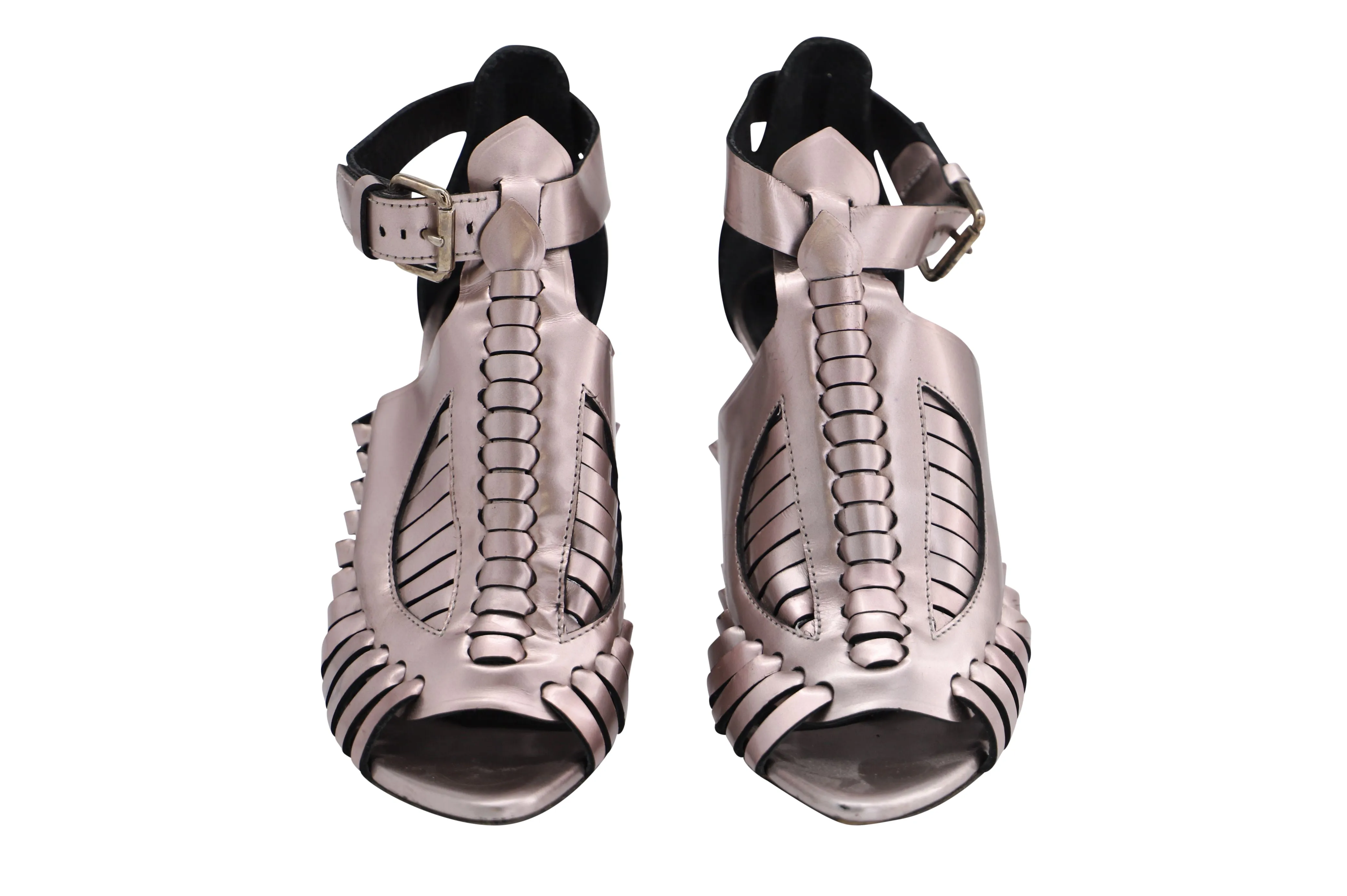 Proenza Schouler Cage Heels in Silver Patent Leather