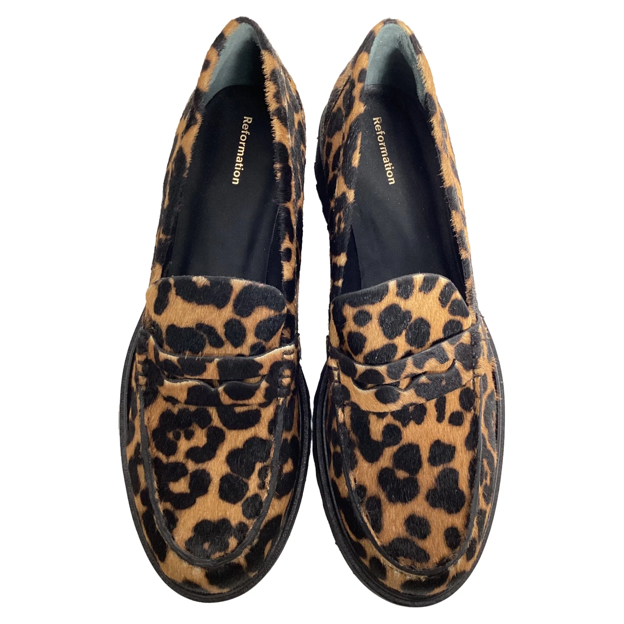 Reformation Agathea Leopard-Print Loafers in Animal Print Ponyhair