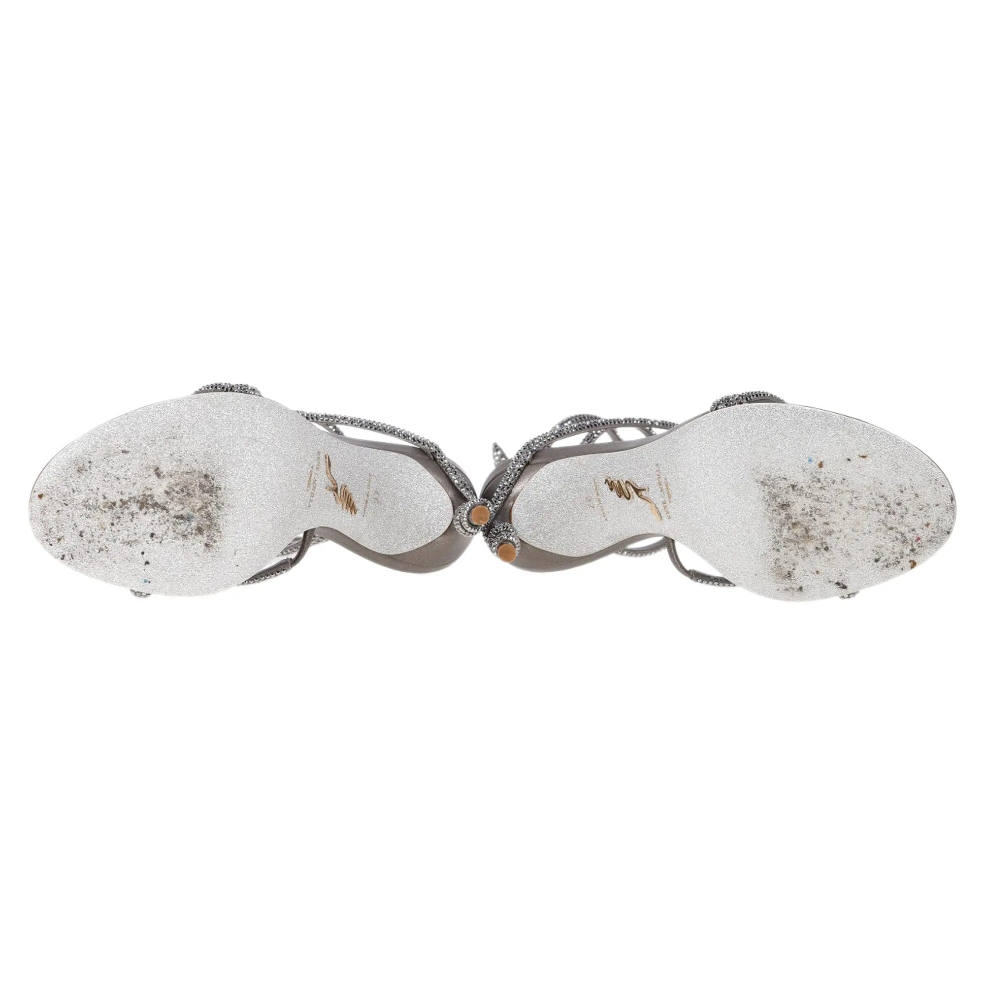 Ren Caovilla Margot Strappy High-Heeled Sandals in Silver Calf Leather