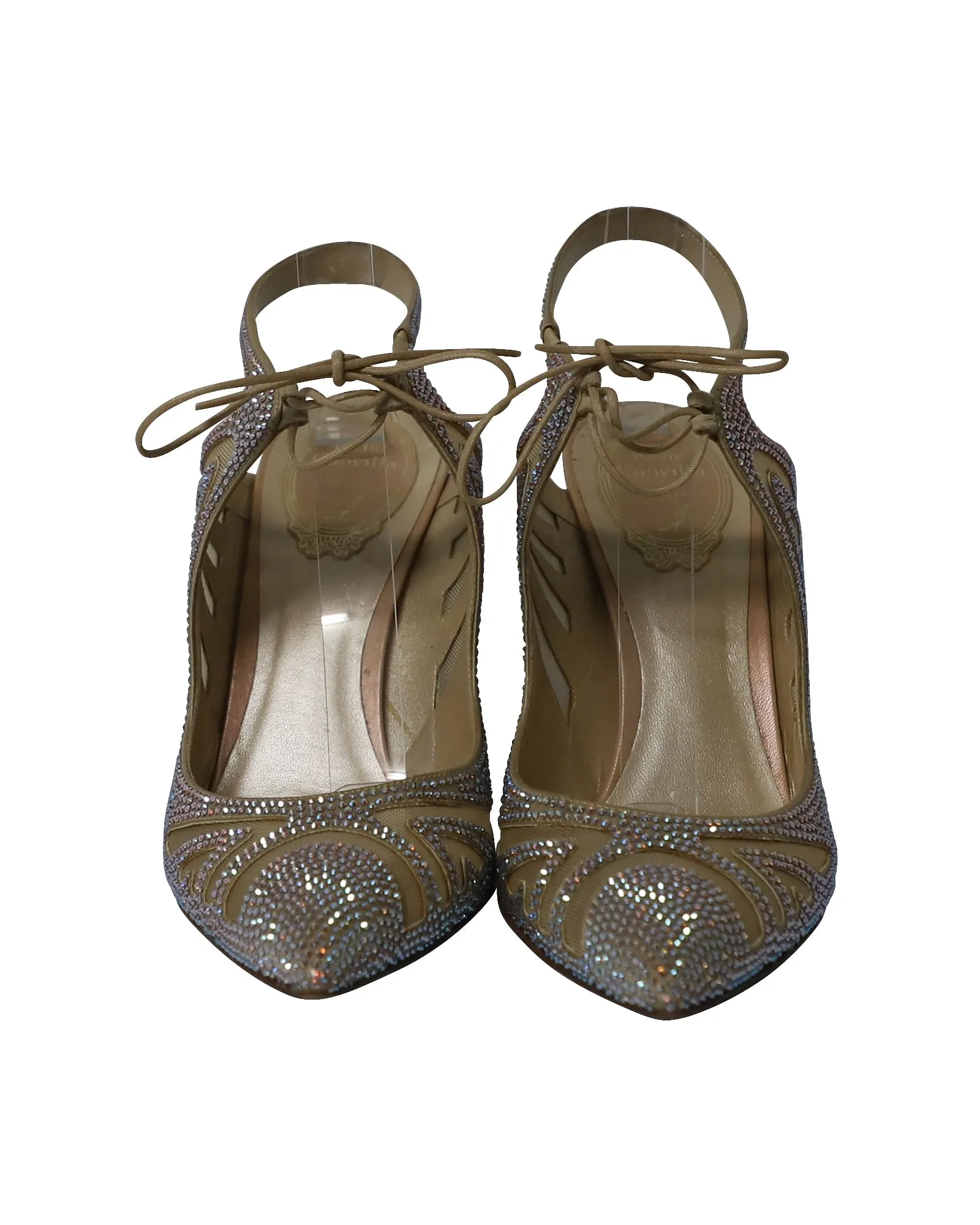 Rene Caovilla Swarovski Embellished Heels in Silver Mesh
