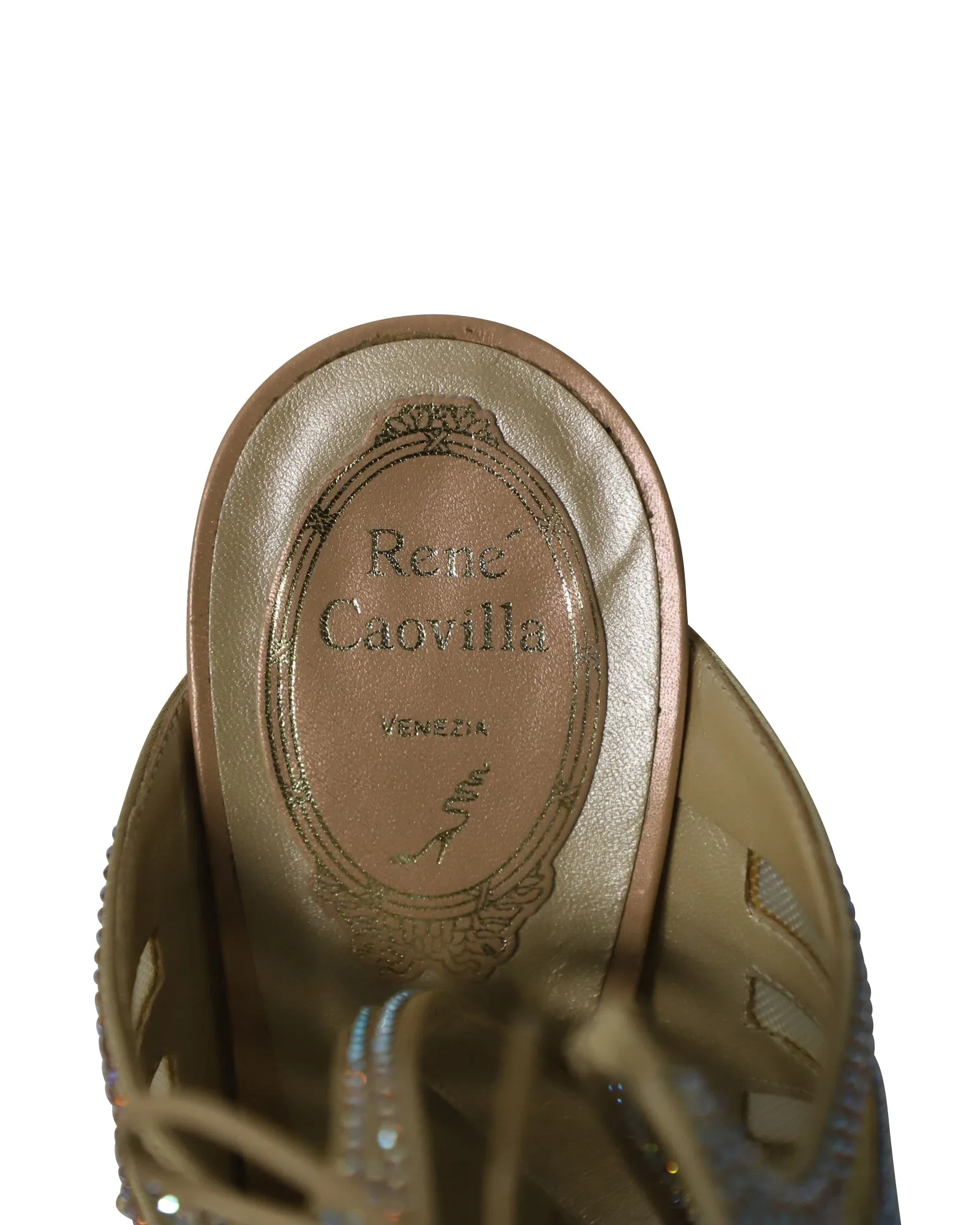 Rene Caovilla Swarovski Embellished Heels in Silver Mesh