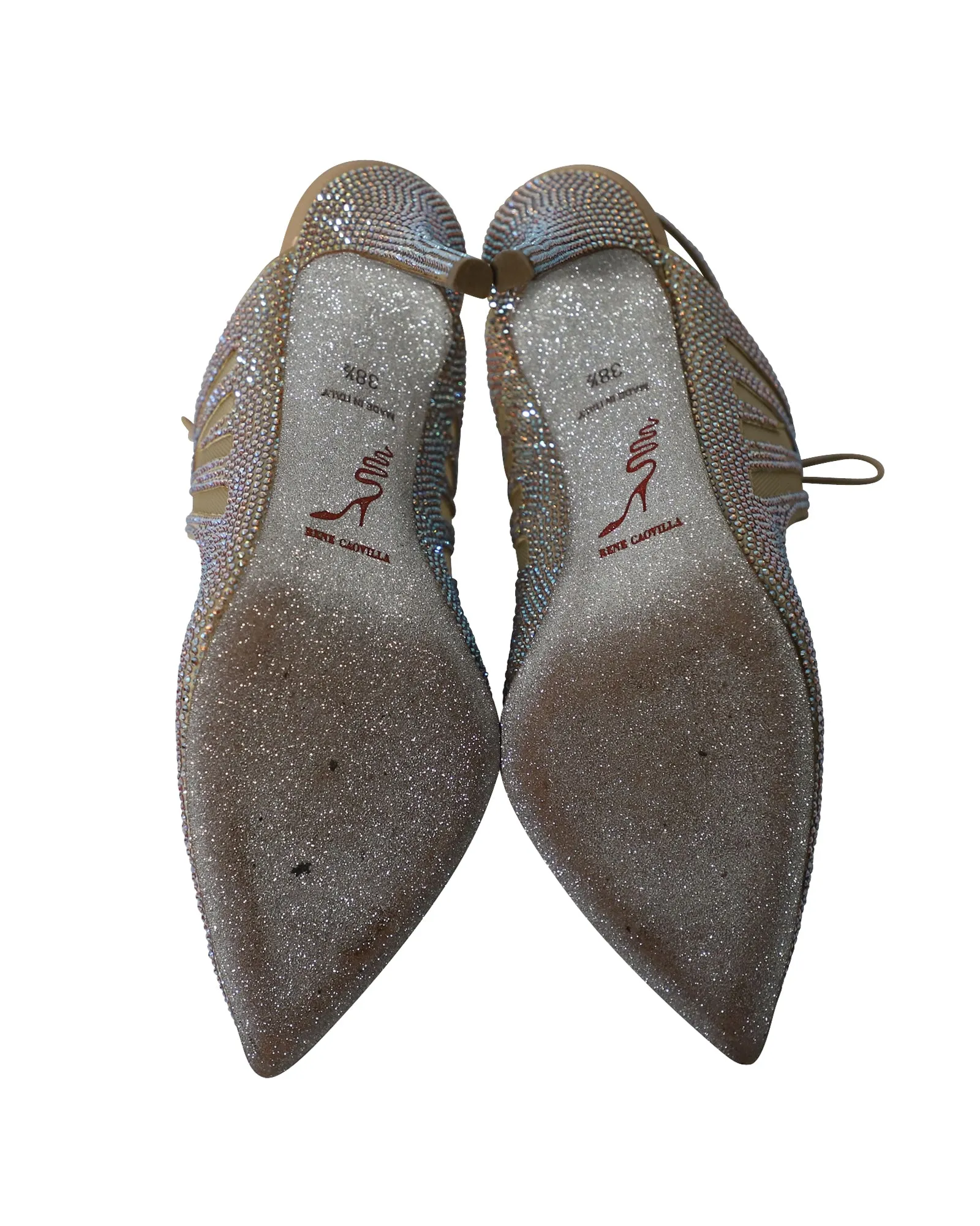 Rene Caovilla Swarovski Embellished Heels in Silver Mesh