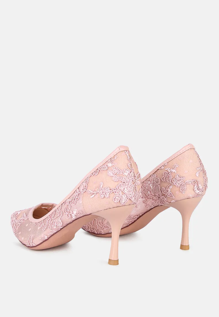 reunion lace mid heel pumps