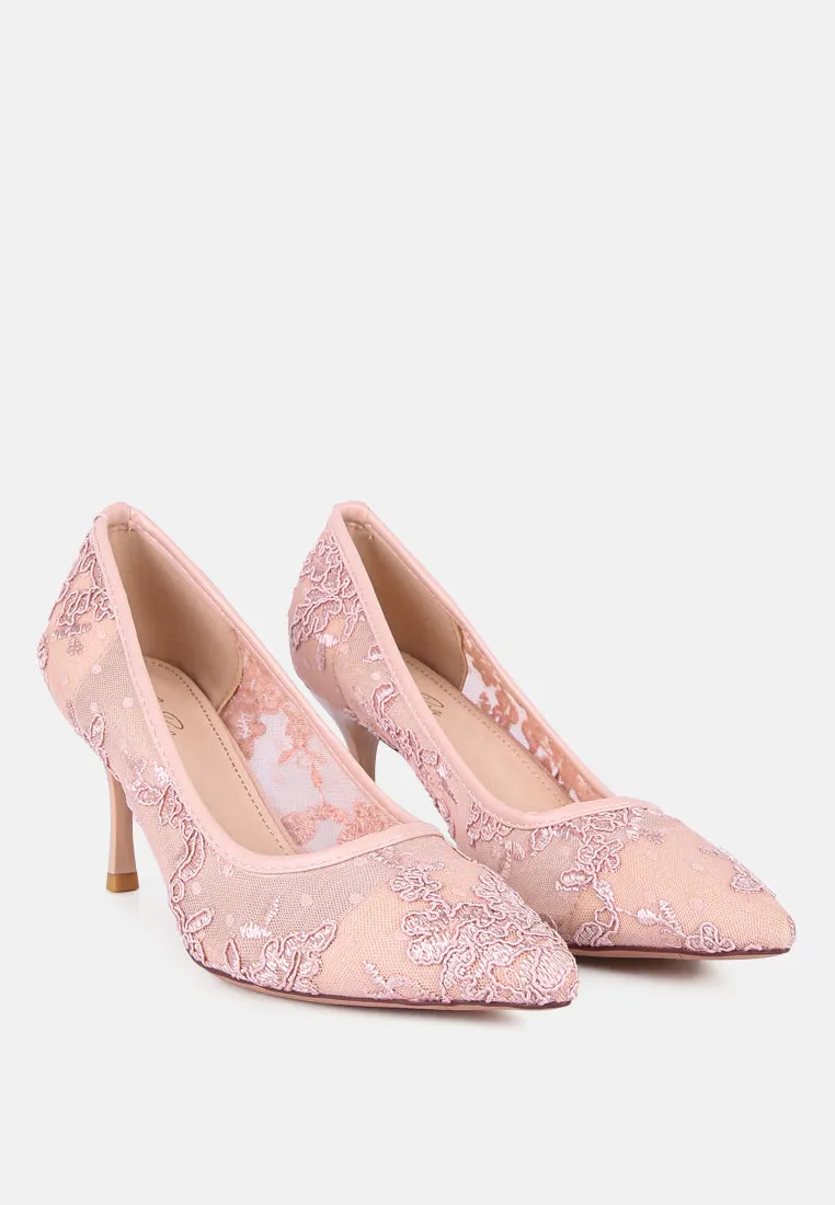 reunion lace mid heel pumps