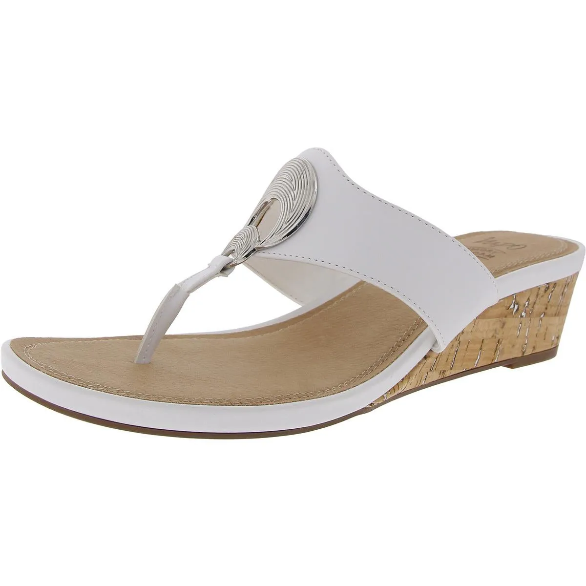 Rocco Womens Faux Leather Thong Wedge Sandals