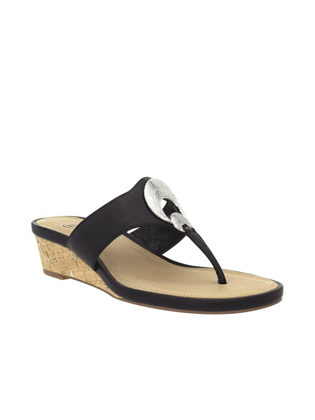 Rocco Womens Faux Leather Thong Wedge Sandals