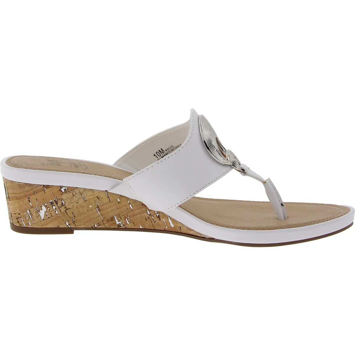 Rocco Womens Faux Leather Thong Wedge Sandals