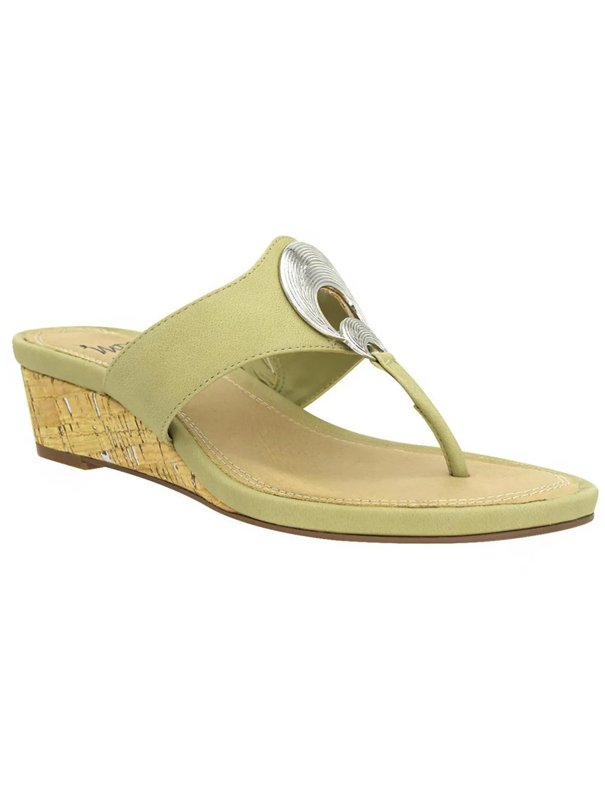 Rocco Womens Faux Leather Thong Wedge Sandals