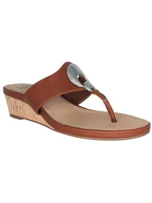Rocco Womens Faux Leather Thong Wedge Sandals