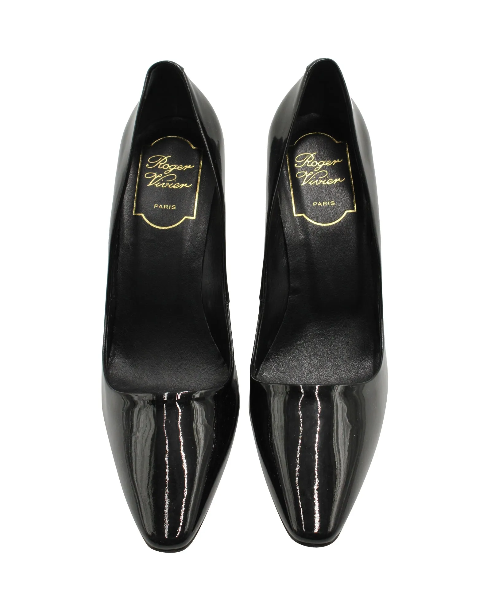 Roger Vivier Curved Heel Pumps in Black Patent Leather