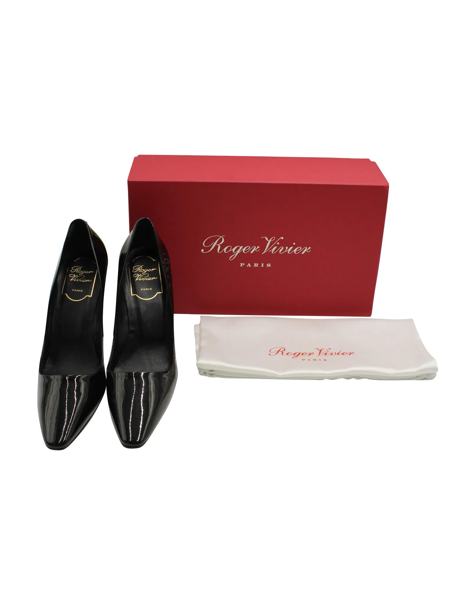 Roger Vivier Curved Heel Pumps in Black Patent Leather