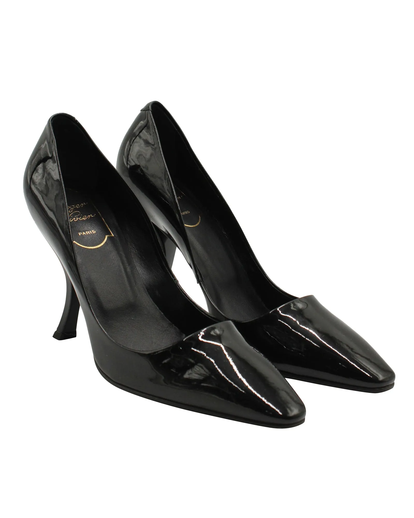 Roger Vivier Curved Heel Pumps in Black Patent Leather