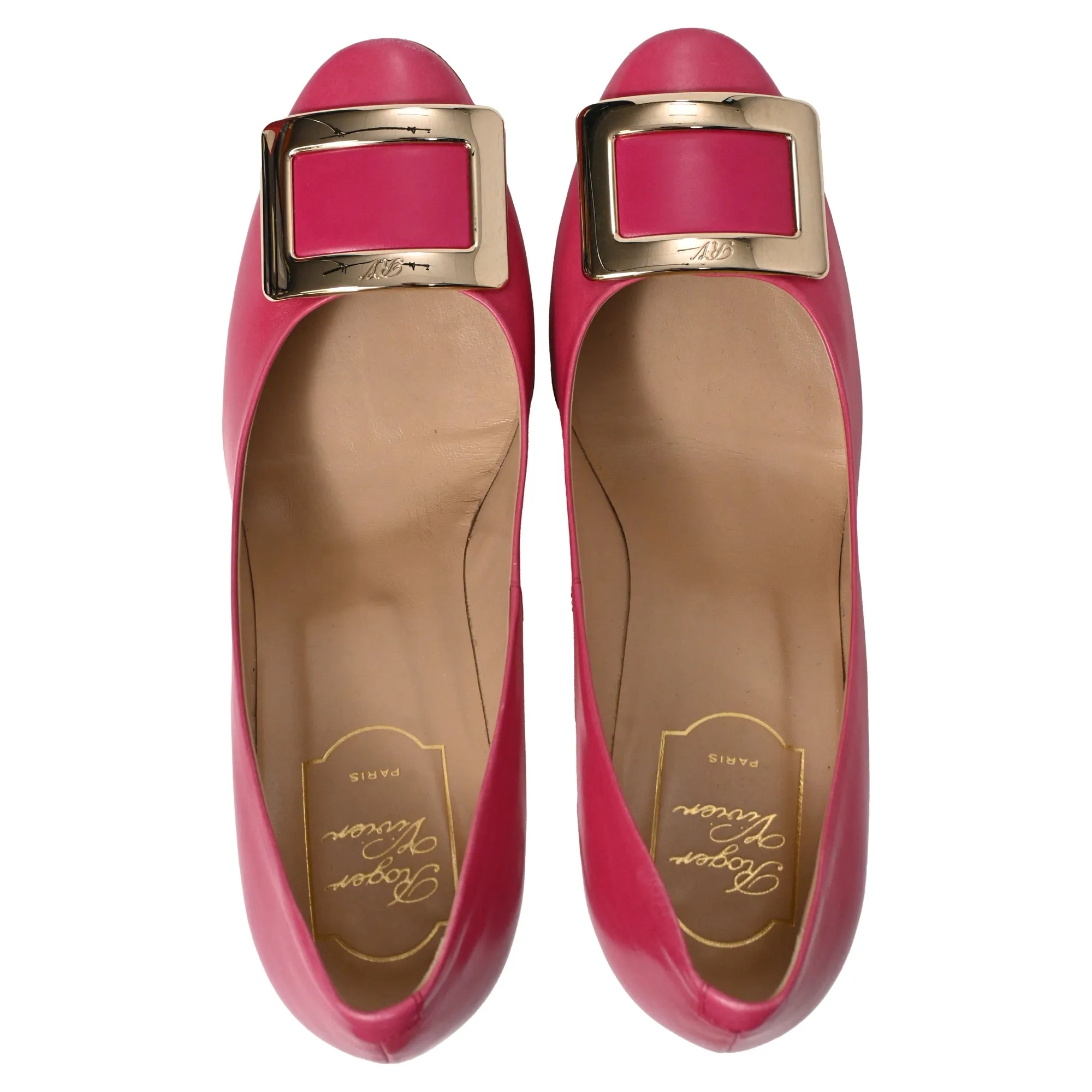 Roger Vivier Trompette Buckle Detail Pumps in Pink Calfskin Leather
