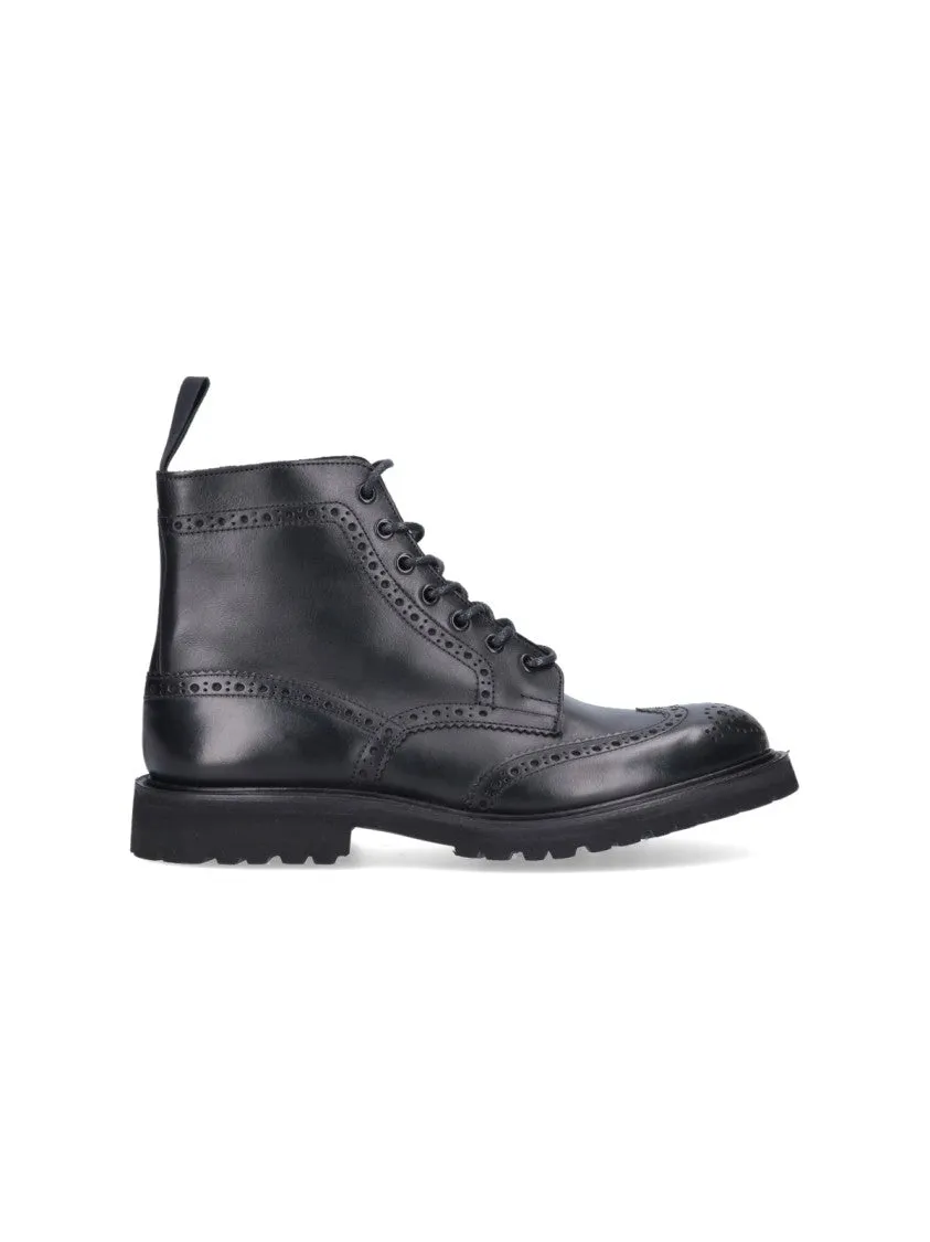 Round Toe Brogue Leather Boots