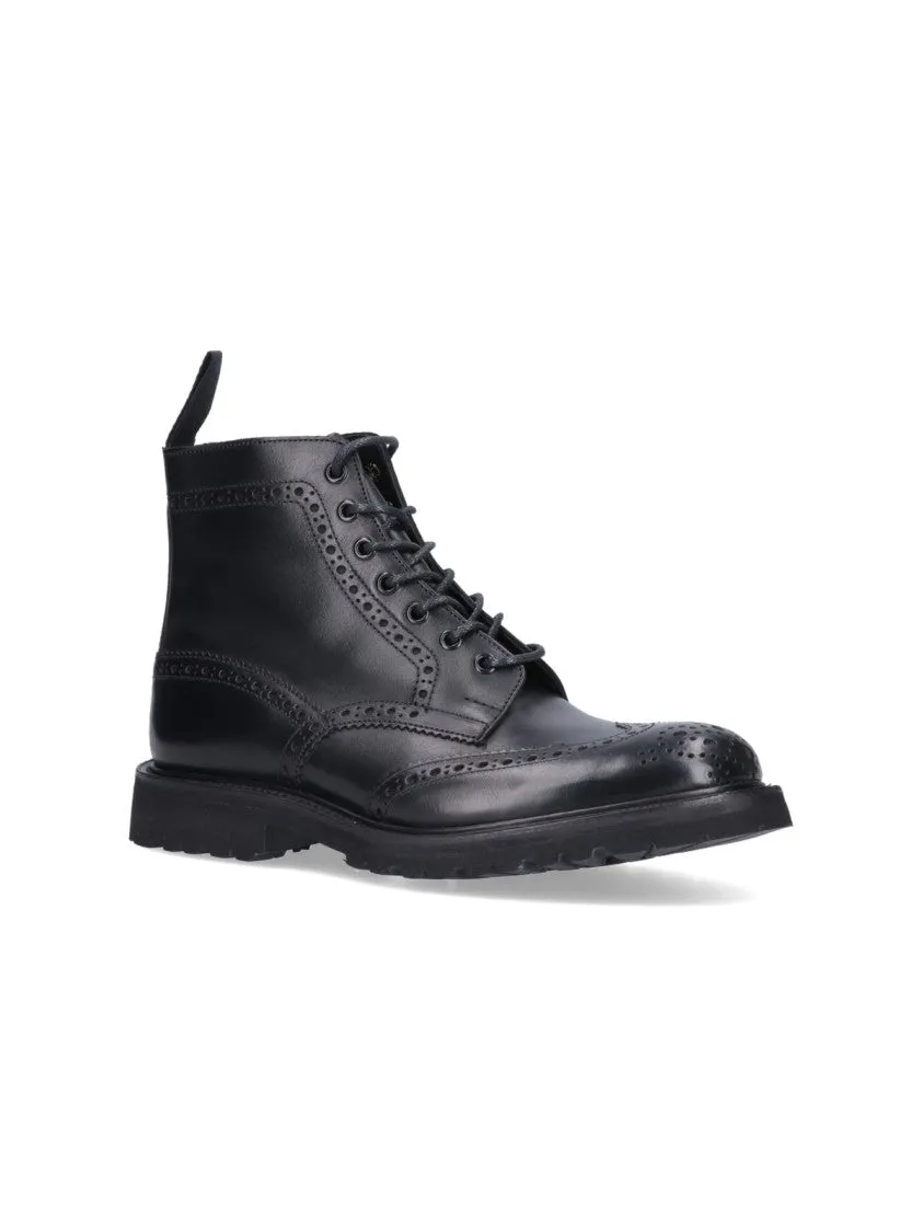 Round Toe Brogue Leather Boots