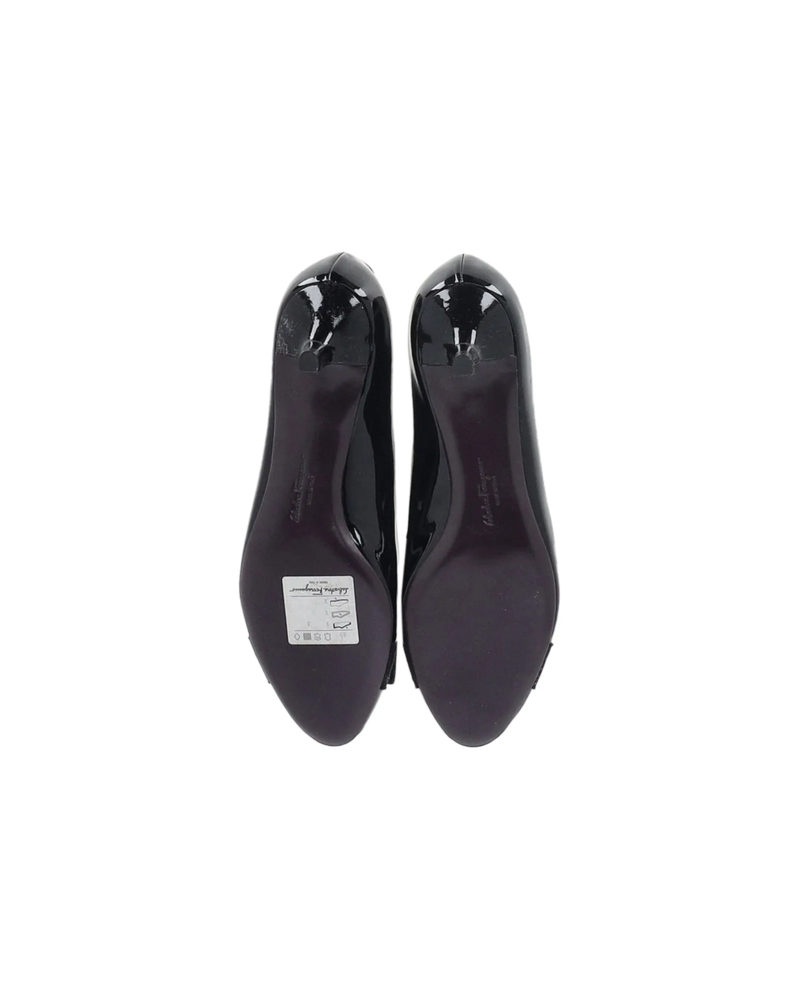 Salvatore Ferragamo Vara Bow Peep-Toe Pumps in Black Patent Leather