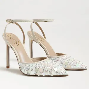 Sam Edelman Avril Pump Womens US 6 Ivory Sequin Ankle Strap Stiletto Heel KHD650