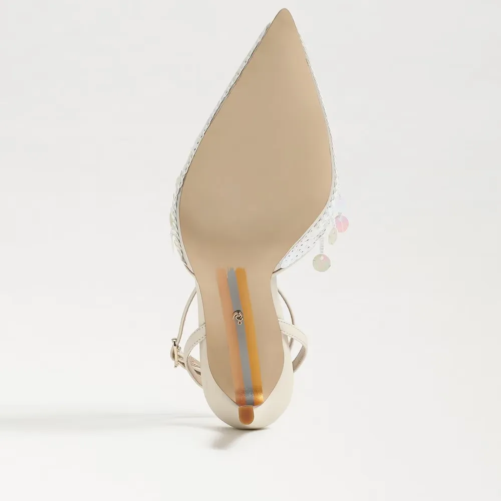 Sam Edelman Avril Pump Womens US 6 Ivory Sequin Ankle Strap Stiletto Heel KHD650