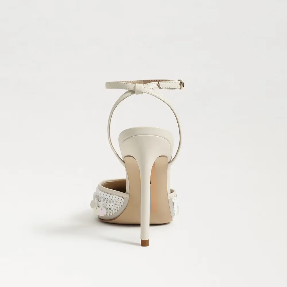Sam Edelman Avril Pump Womens US 6 Ivory Sequin Ankle Strap Stiletto Heel KHD650