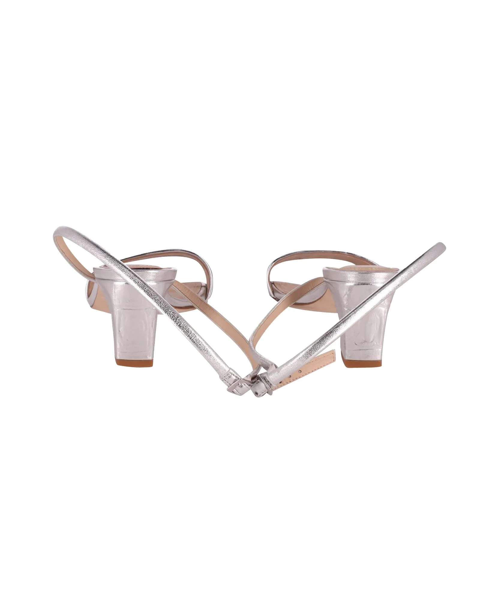 Sandro Paris Open Toe Strap Sandals in Silver Leather