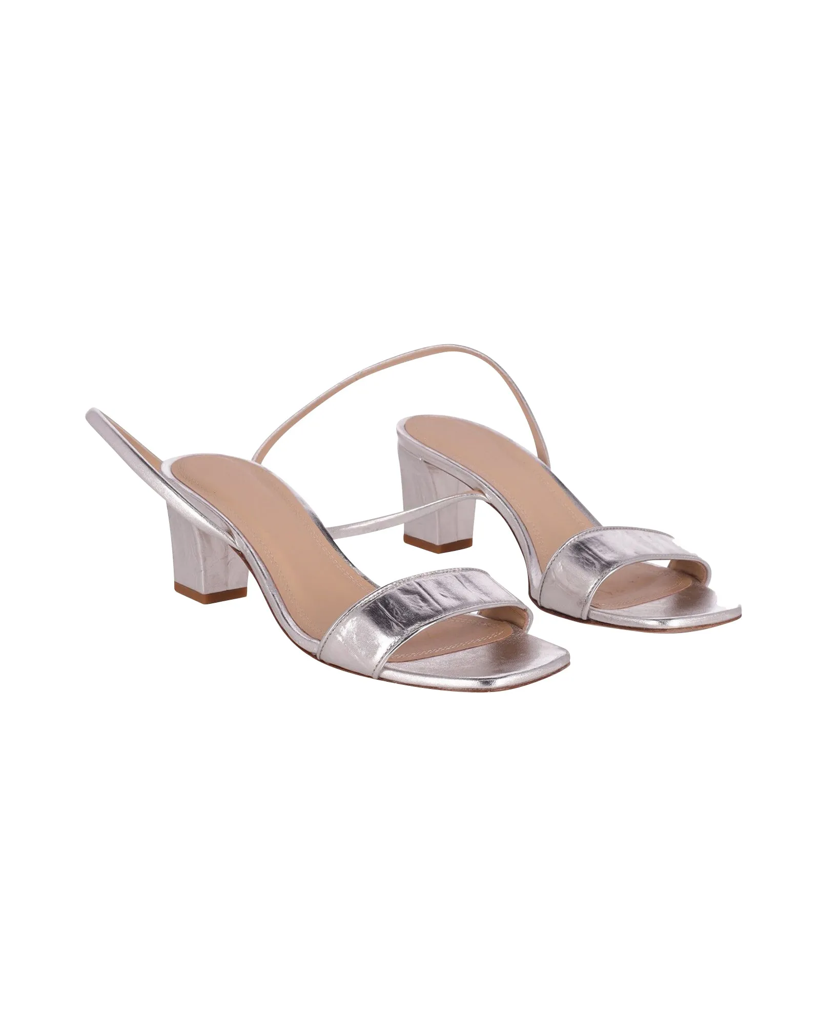 Sandro Paris Open Toe Strap Sandals in Silver Leather