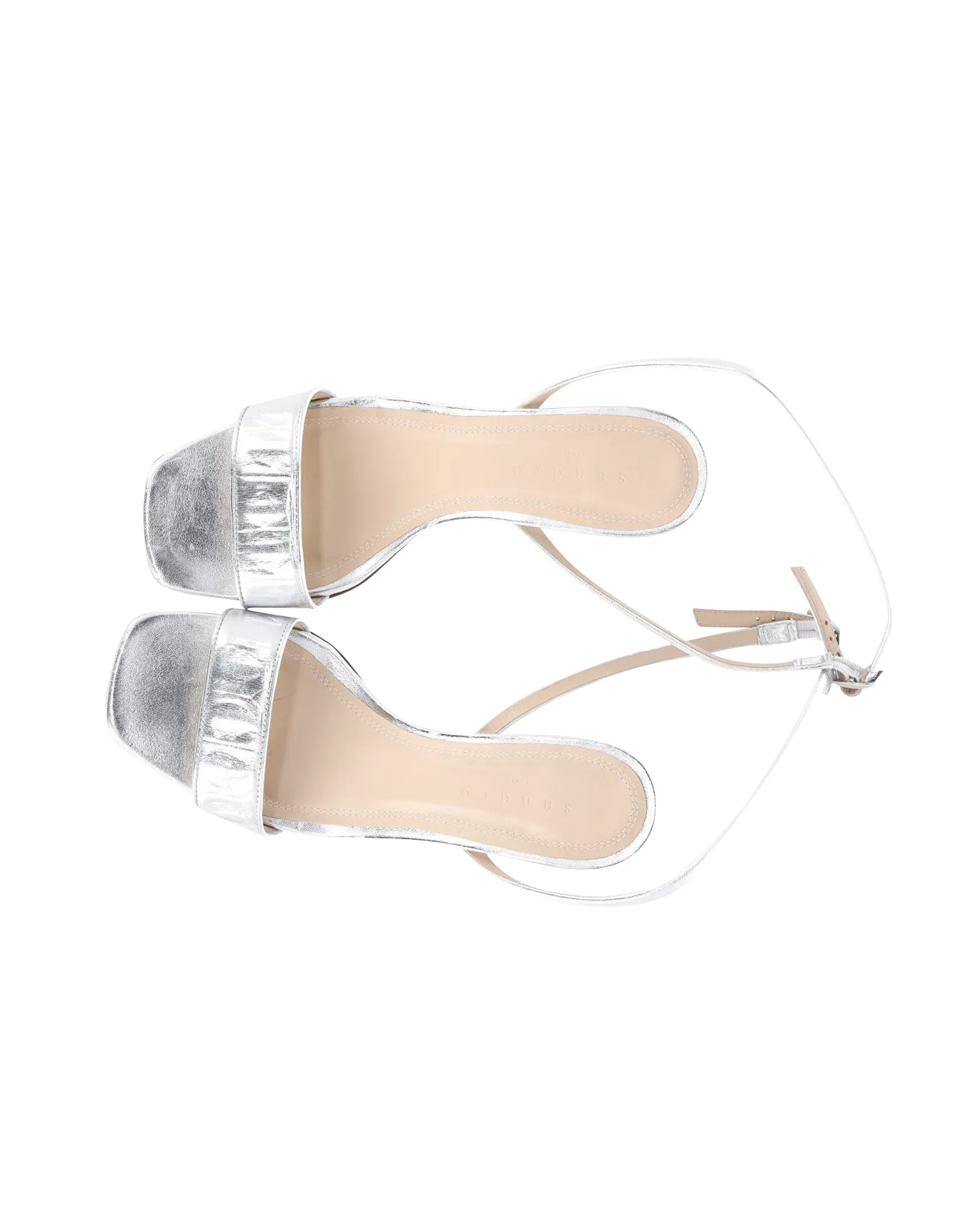 Sandro Paris Open Toe Strap Sandals in Silver Leather