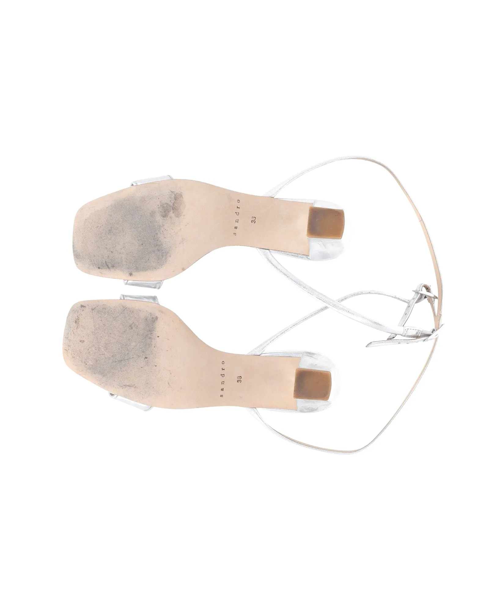 Sandro Paris Open Toe Strap Sandals in Silver Leather