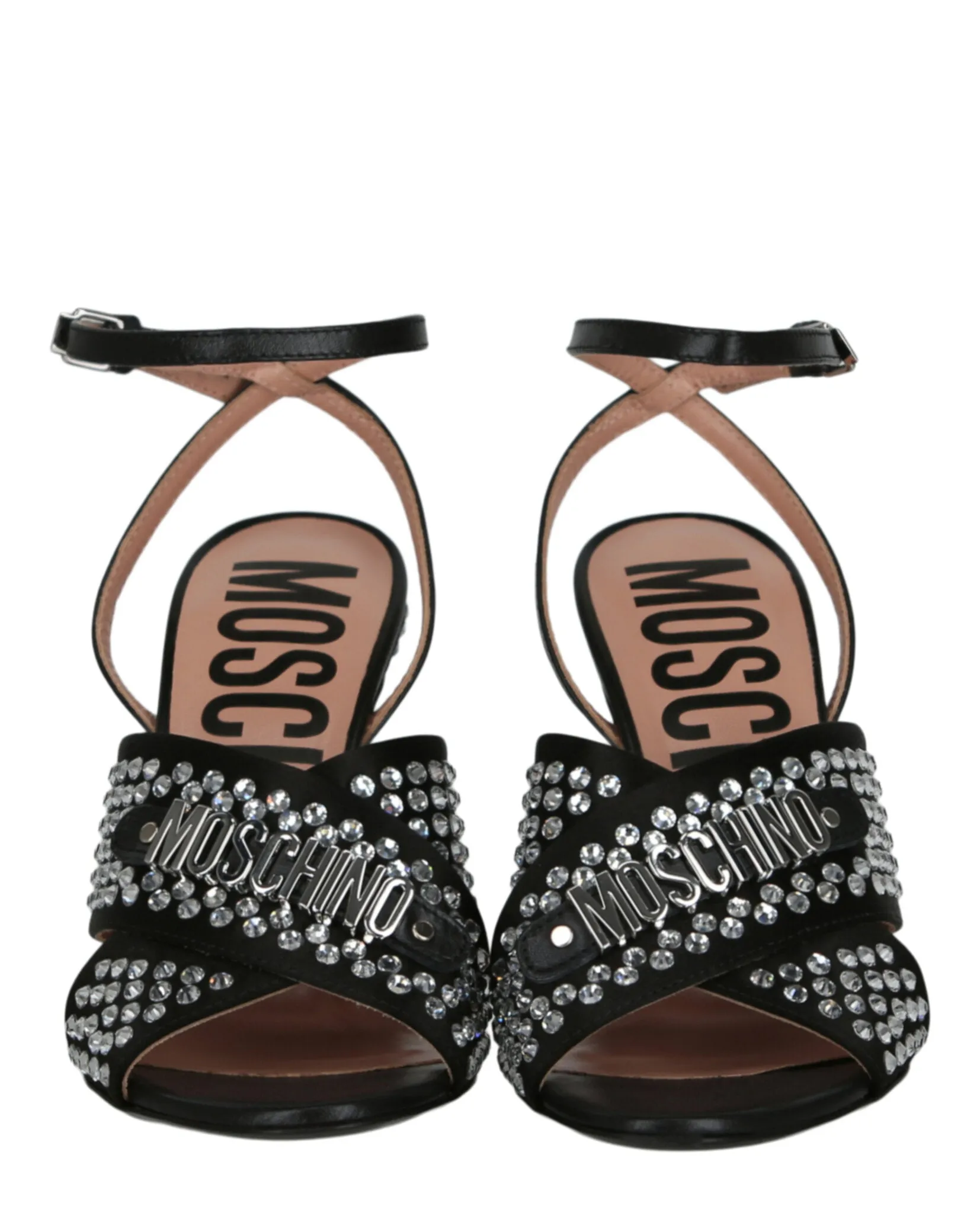 Satin Crystal Embellished Heel Sandals
