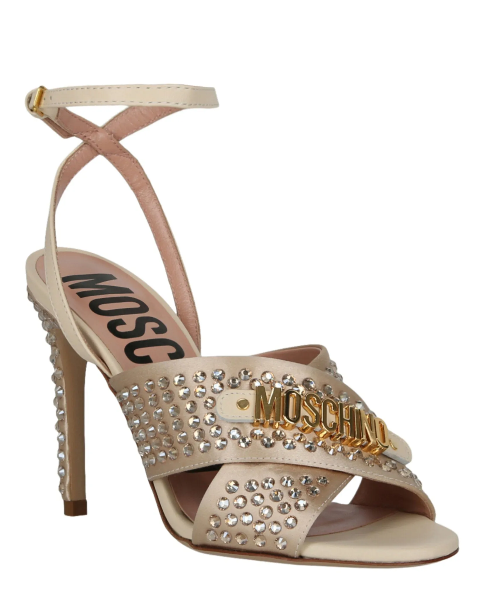 Satin Crystal Embellished Heel Sandals