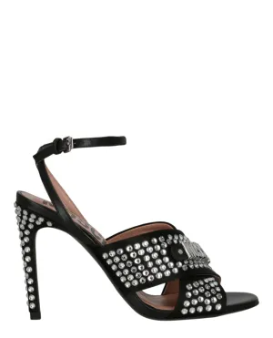 Satin Crystal Embellished Heel Sandals