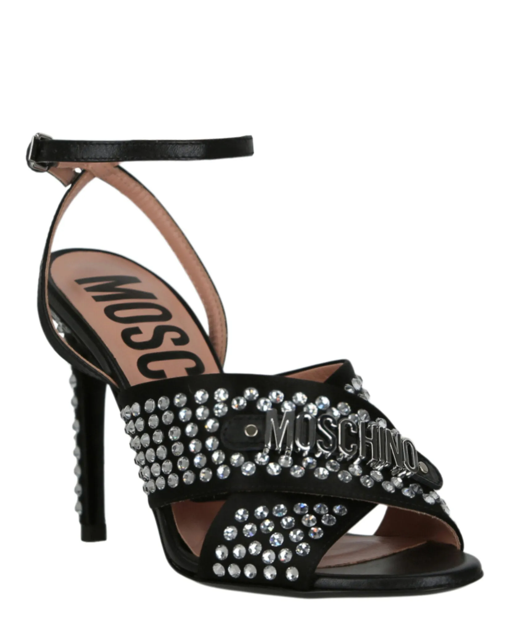 Satin Crystal Embellished Heel Sandals