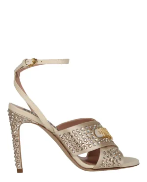 Satin Crystal Embellished Heel Sandals