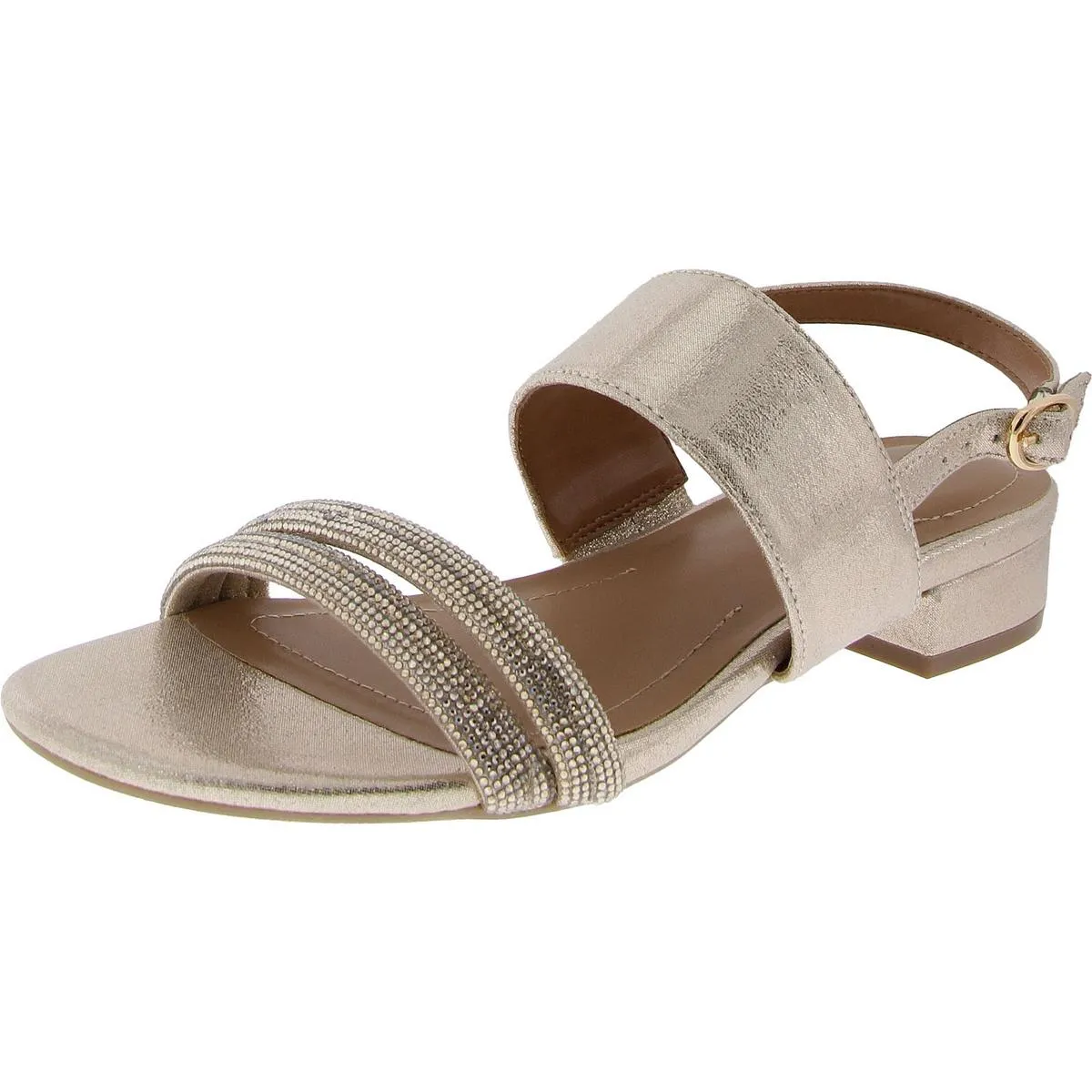 Selbiee Womens Rhinestone Metallic Slingback Sandals