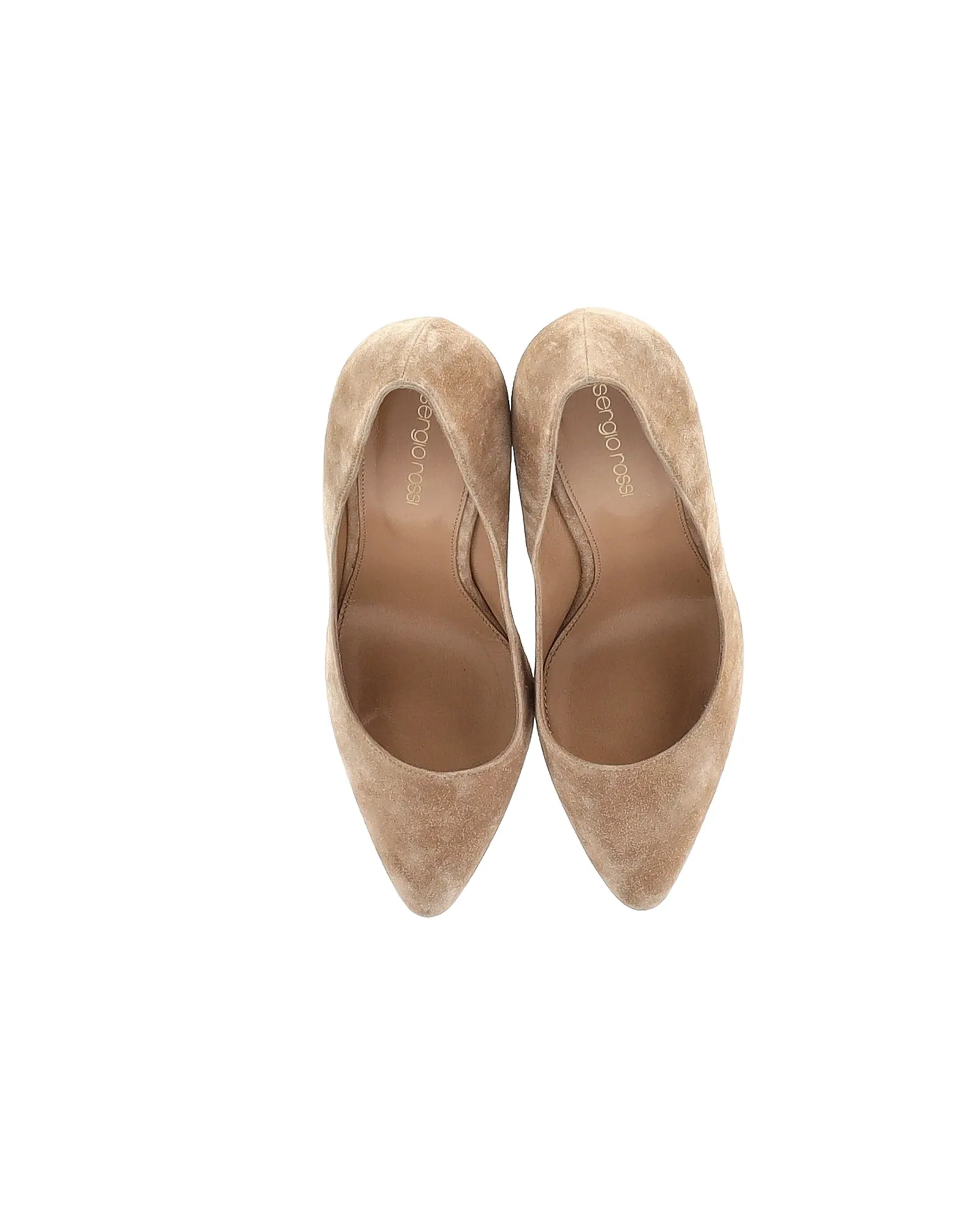 Sergio Rossi Scarlett Block-Heel Pumps in Beige Suede