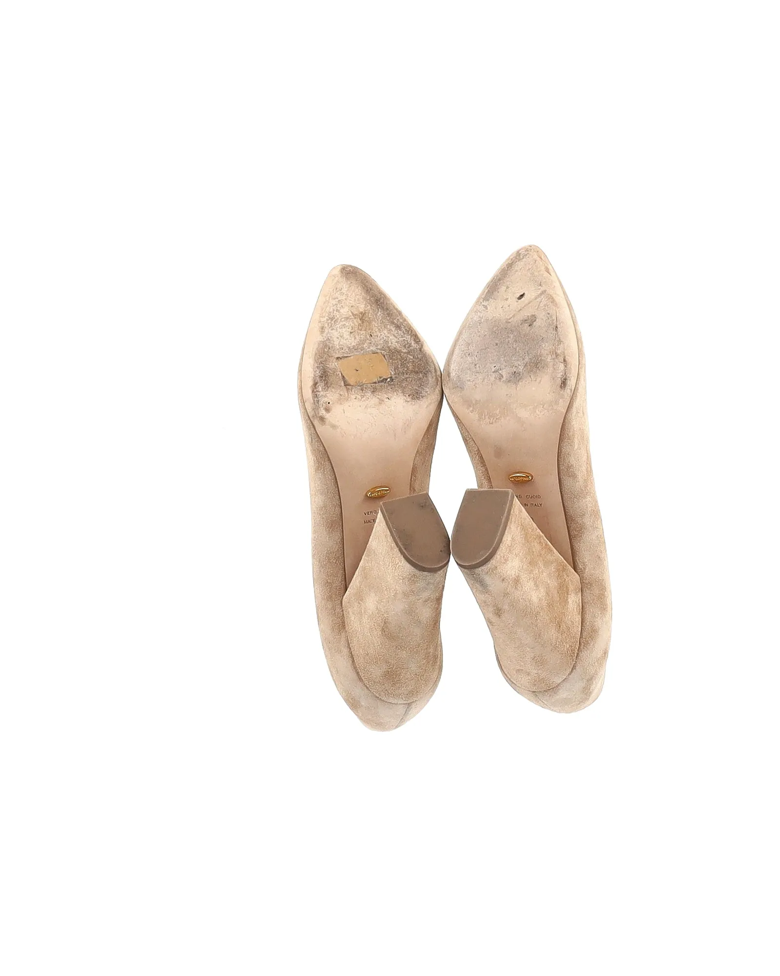 Sergio Rossi Scarlett Block-Heel Pumps in Beige Suede