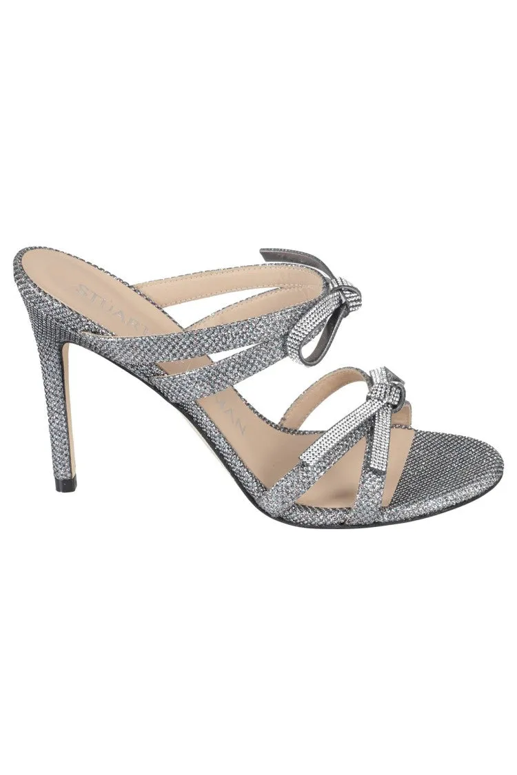 Silver Glitter Slide Sandal With Bow Accents
