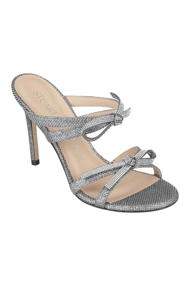 Silver Glitter Slide Sandal With Bow Accents