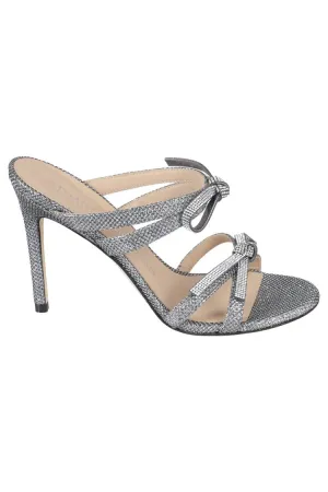 Silver Glitter Slide Sandal With Bow Accents