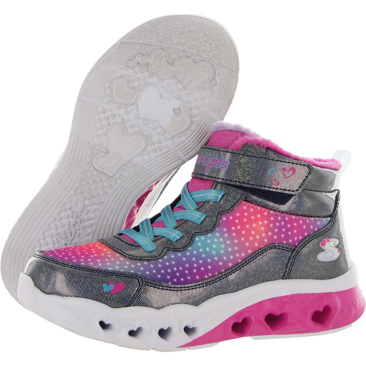 Simple Amor Girls Faux Fur High Top Light-Up Shoes