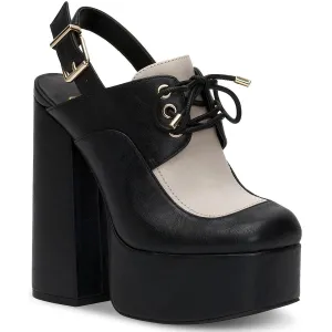 Sondos Womens Faux leather Chunky Slingback Heels