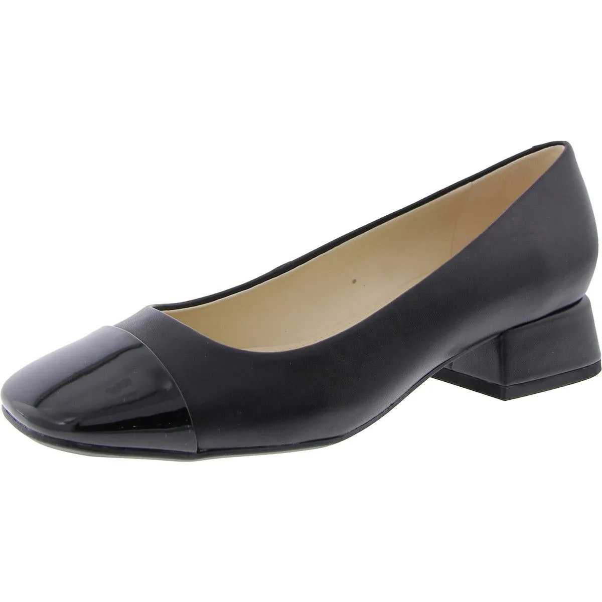 Sophe  Womens Patent Trim Faux Leather Loafer Heels