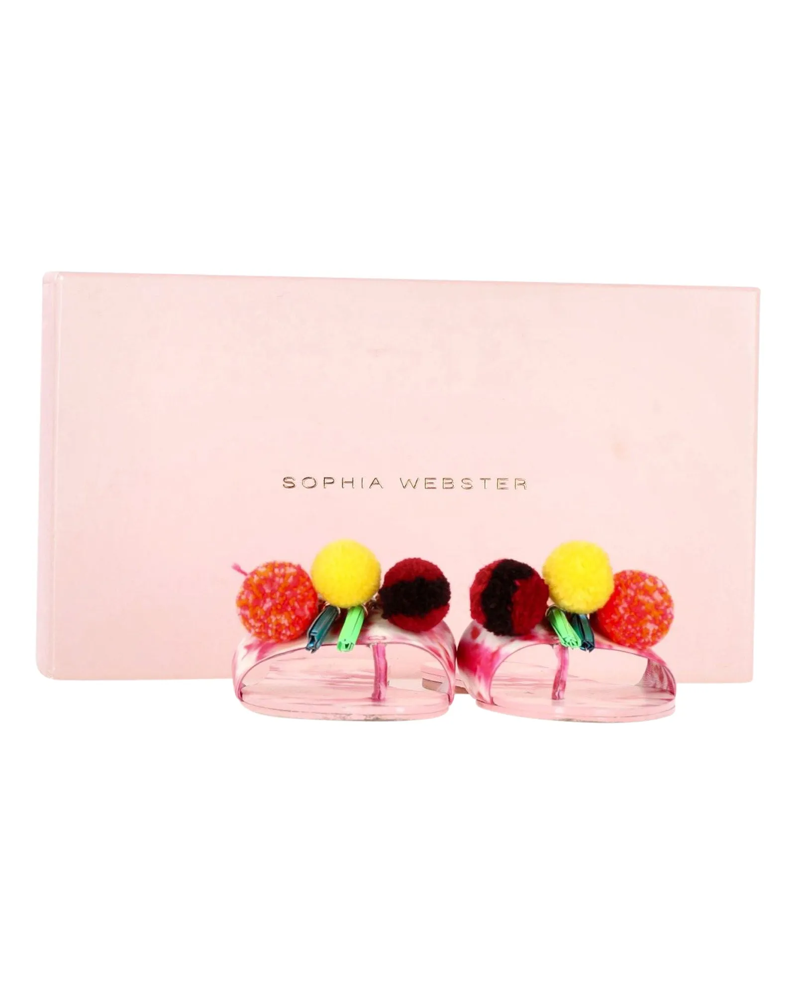 Sophia Webster Jada Pompom Slides In Pink Leather