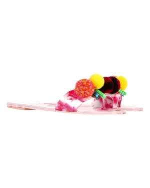 Sophia Webster Jada Pompom Slides In Pink Leather