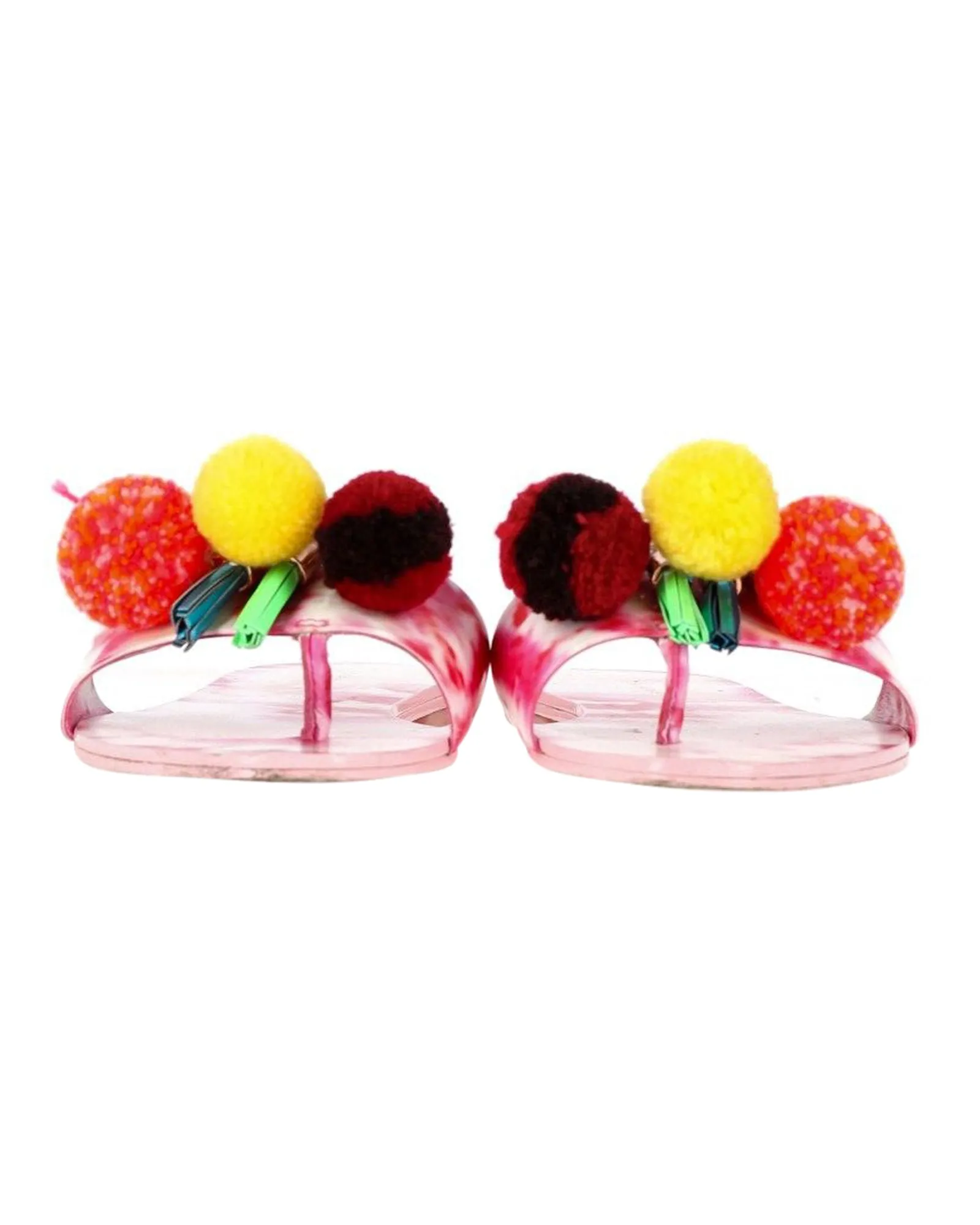 Sophia Webster Jada Pompom Slides In Pink Leather
